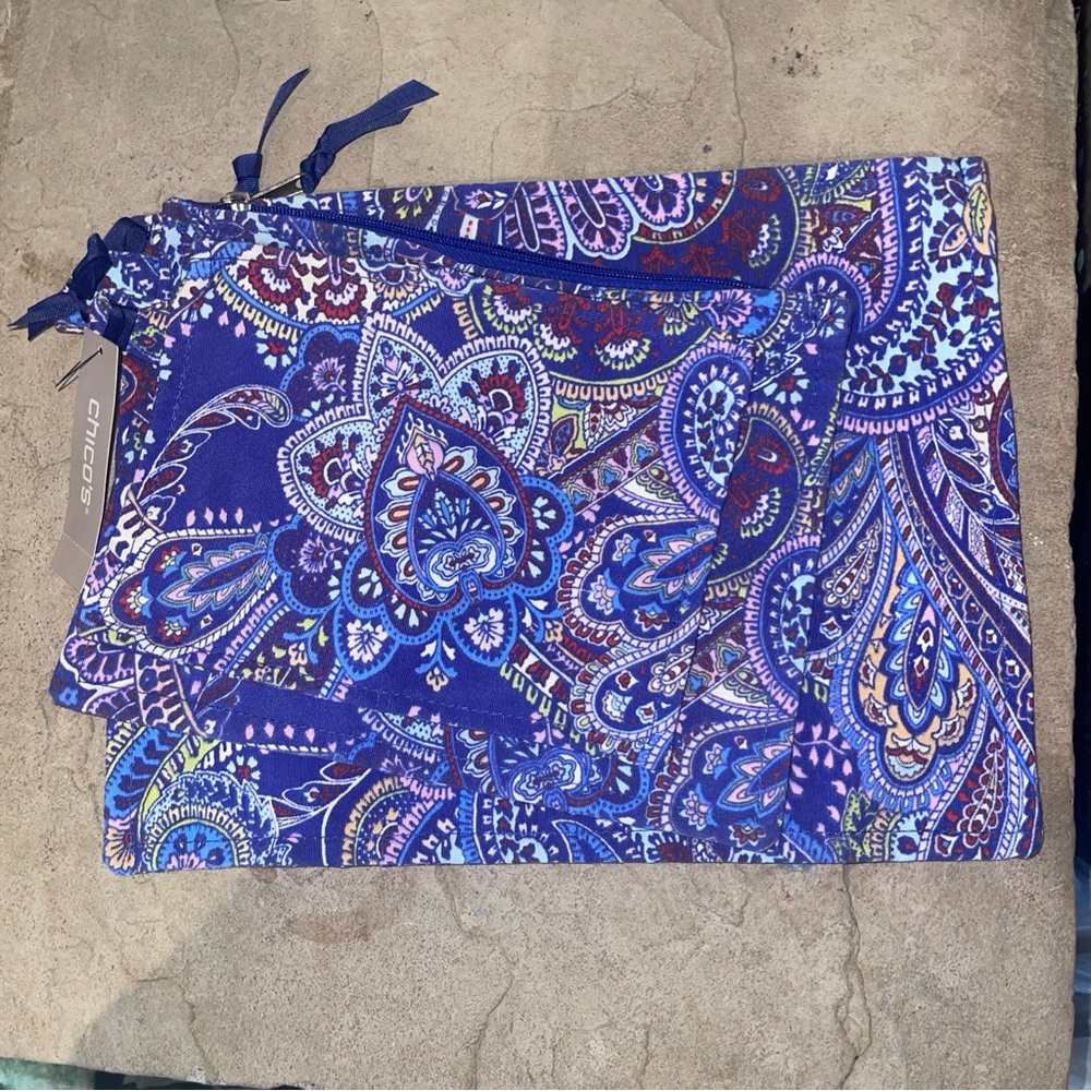 NWT Chico's Bag Organizer Paisley Print Pouch Pack Set of 3 Travel Makeup $49.50